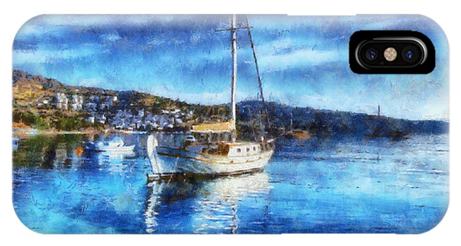 Boat iPhone X Case featuring the painting Bodrum Bay in Turkey by Lilia S