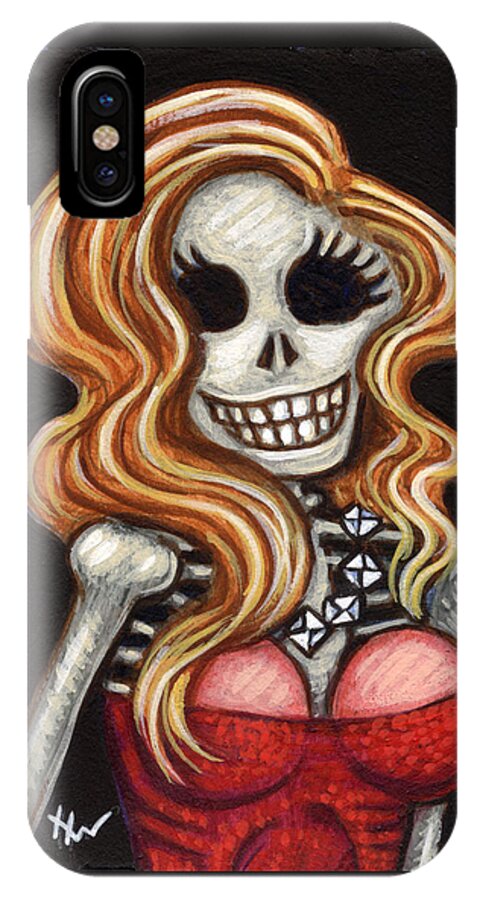 Skeleton iPhone X Case featuring the painting Bonetox by Holly Wood