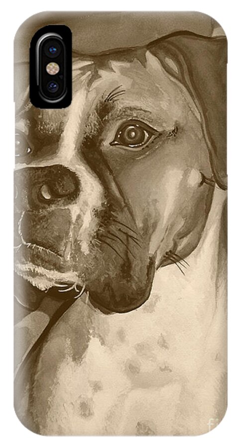 Boxer iPhone X Case featuring the painting Boxer Dog Sepia Print by Robyn Saunders