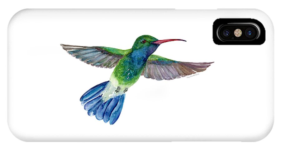Bird iPhone X Case featuring the painting BroadBilled Fan Tail Hummingbird by Amy Kirkpatrick