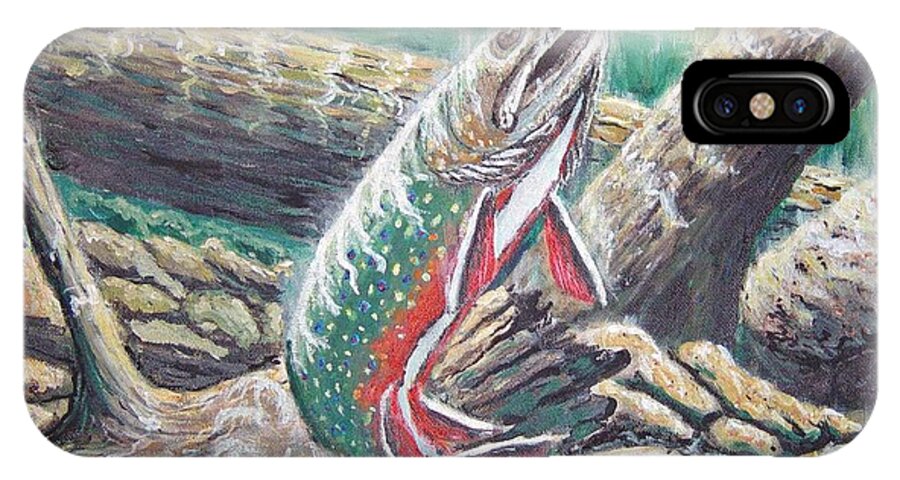 Trout Under Water Landscape iPhone X Case featuring the painting Brook Trouts Buff Ay by Carey MacDonald