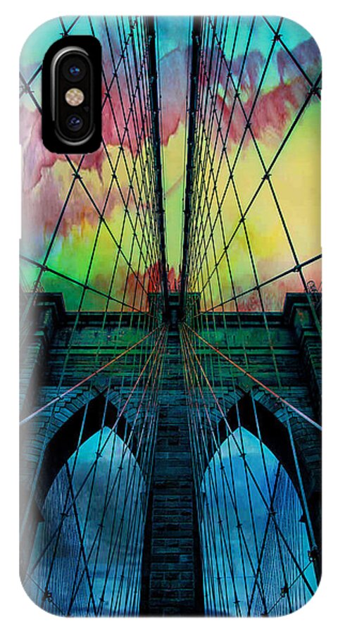 Brooklyn Bridge iPhone X Case featuring the digital art Psychedelic Skies by Az Jackson