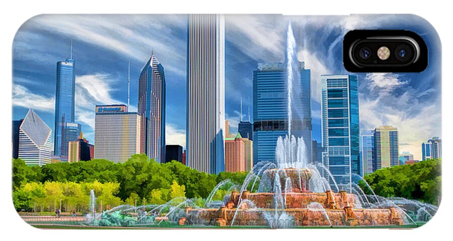 Buckingham Fountain iPhone X Case featuring the photograph Buckingham Fountain Chicago Skyscrapers by Christopher Arndt