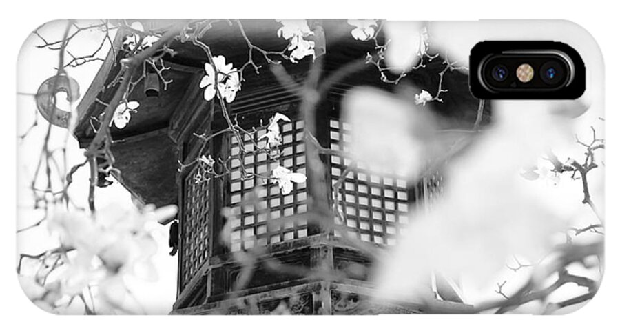 Black And White iPhone X Case featuring the photograph Buddhist Temple in Black and White - Ornate Lamp Post by Beverly Claire Kaiya