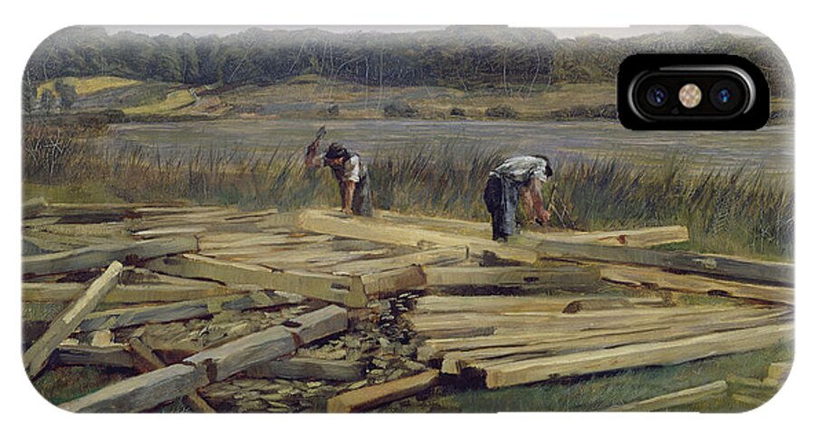 Timber iPhone X Case featuring the photograph Building Site At Wesslingersee, 1876 Oil On Canvas by Heinrich Wilhelm Truebner