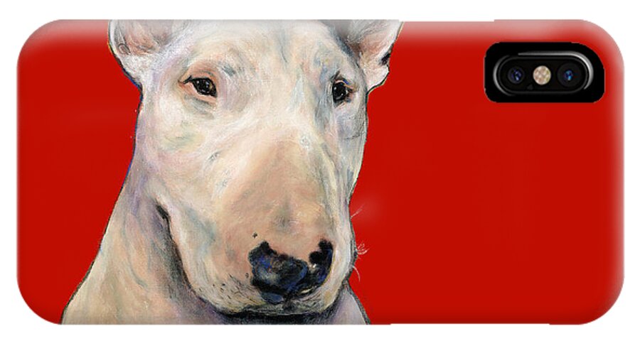 Dogs iPhone X Case featuring the painting Bull Terrier On Red by Dale Moses