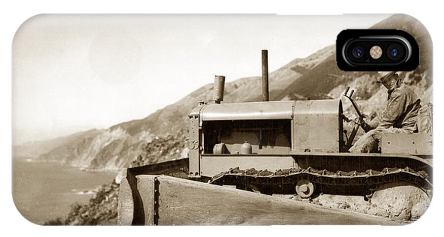 Bulldozer iPhone X Case featuring the photograph Bulldozer working on Highway One Big Sur Circa 1930 by Monterey County Historical Society