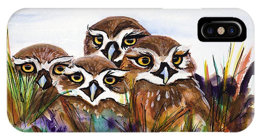 Burrowing Owls iPhone X Case featuring the painting Burrowing Owls by Dale Bernard