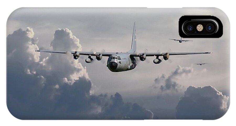 Aircraft iPhone X Case featuring the digital art C130 Hecules  In Trail by Pat Speirs
