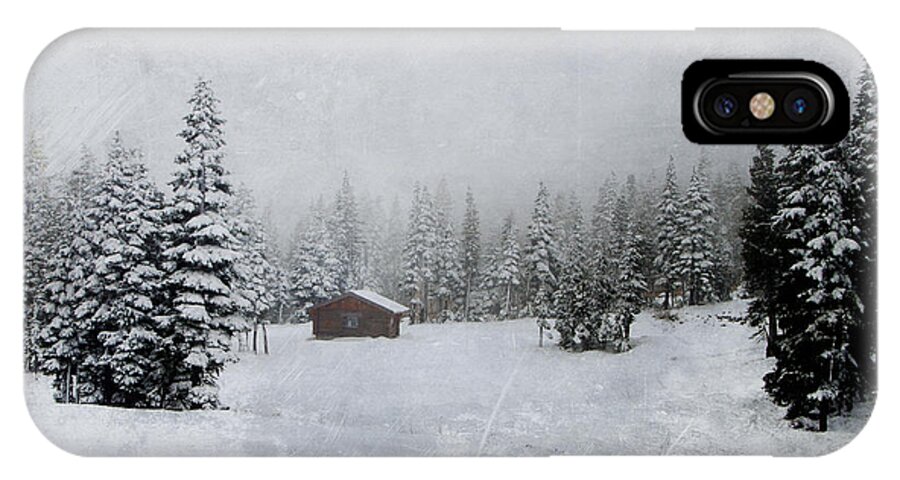 Snow iPhone X Case featuring the photograph Cabin in the Woods-textured by Marilyn Wilson
