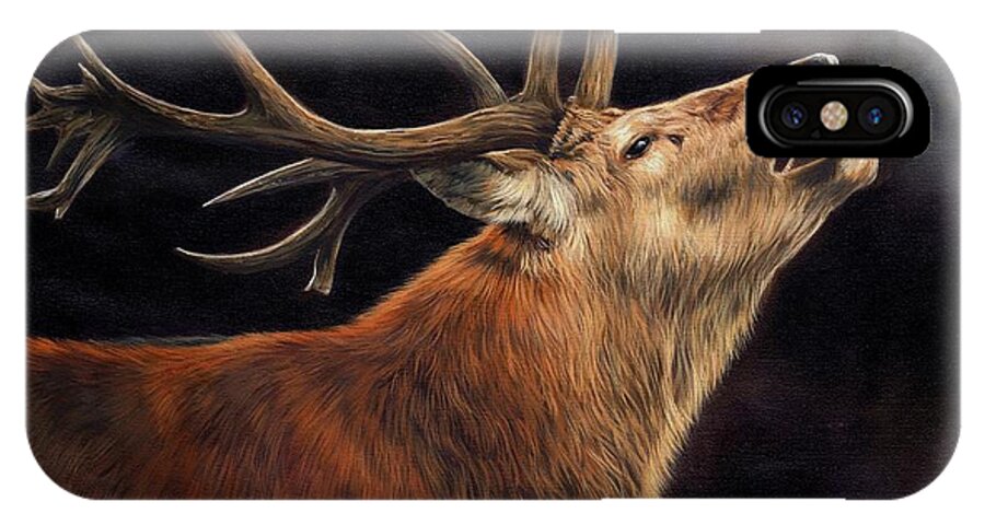 Red Deer iPhone X Case featuring the painting Call of the Wild by David Stribbling