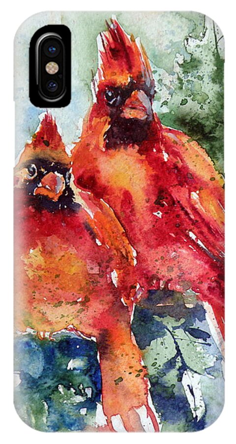 Cardinal iPhone X Case featuring the painting Cardinal birds by Kovacs Anna Brigitta