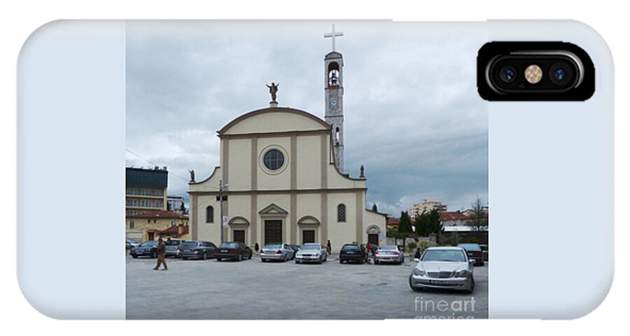 Catholic iPhone X Case featuring the photograph Cars and Cathedral - Shkoder by Phil Banks