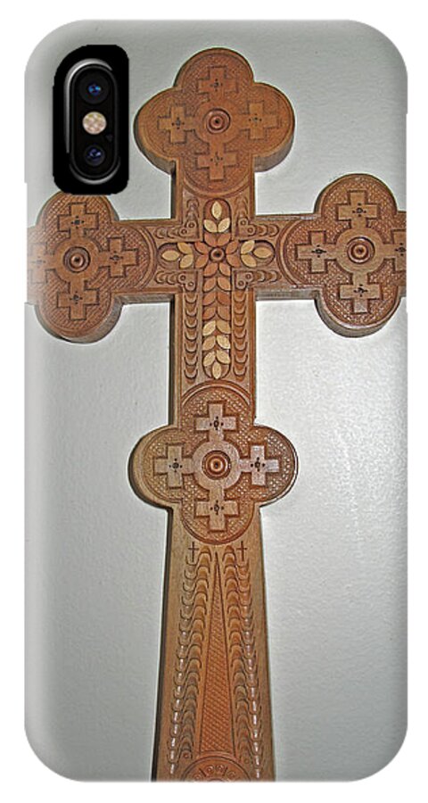 Wood Carving iPhone X Case featuring the photograph Carved Ukrainian Wooden Cross by Barbara McDevitt