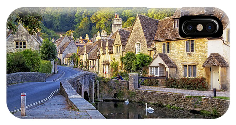 Castle Combe iPhone X Case featuring the photograph Castle Combe Bridge and Swans by Michael Hope