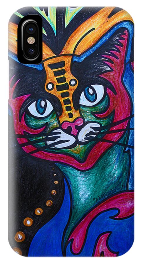 Cat iPhone X Case featuring the drawing Cat 2 by Carol Tsiatsios