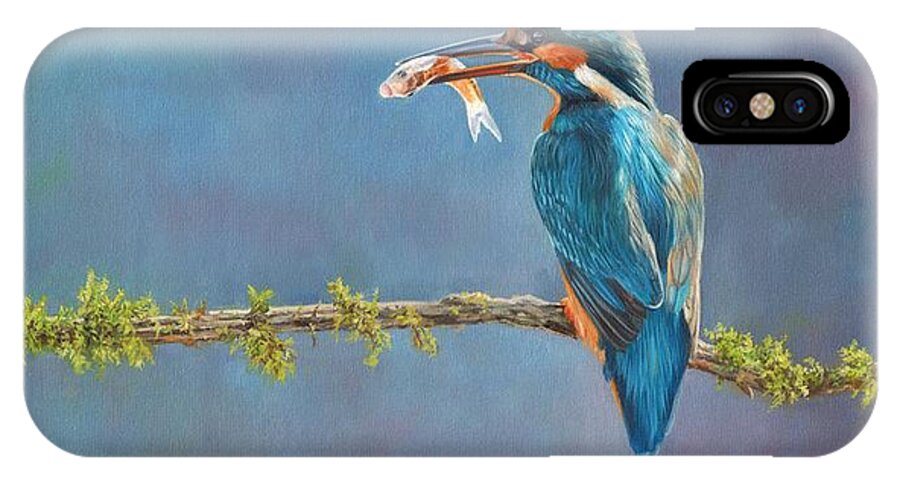 Kingfisher iPhone X Case featuring the painting Catch of the Day by David Stribbling