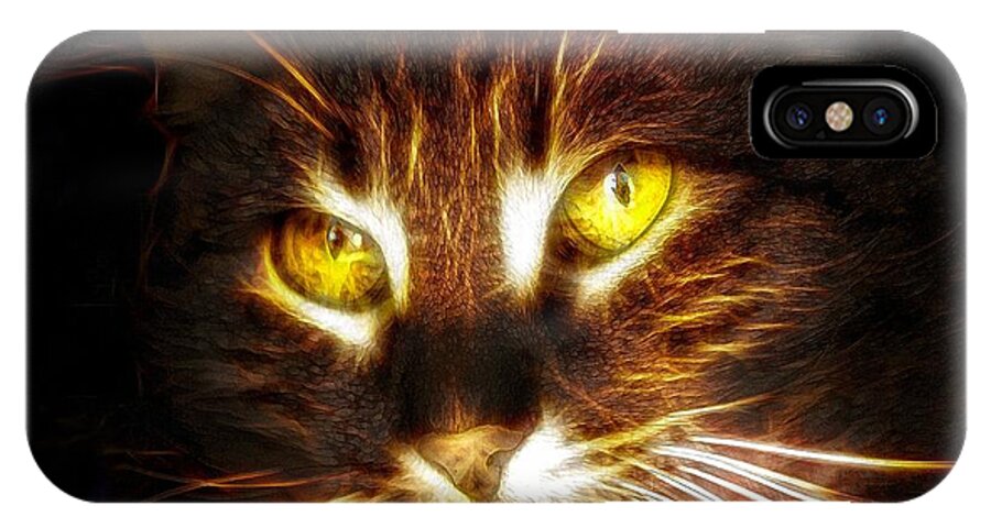 Cat iPhone X Case featuring the digital art Cat's Eyes - Fractal by Lilia S