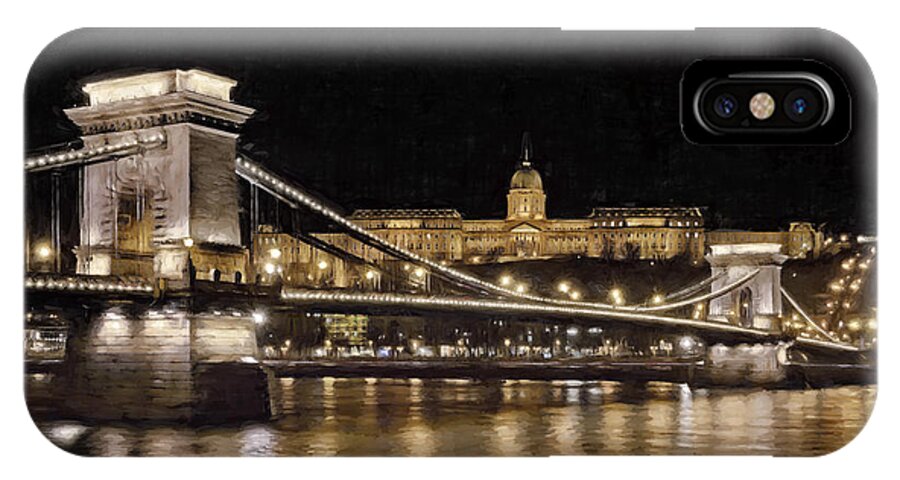 Joan Carroll iPhone X Case featuring the photograph Chain Bridge And Buda Castle Winter Night Painterly by Joan Carroll