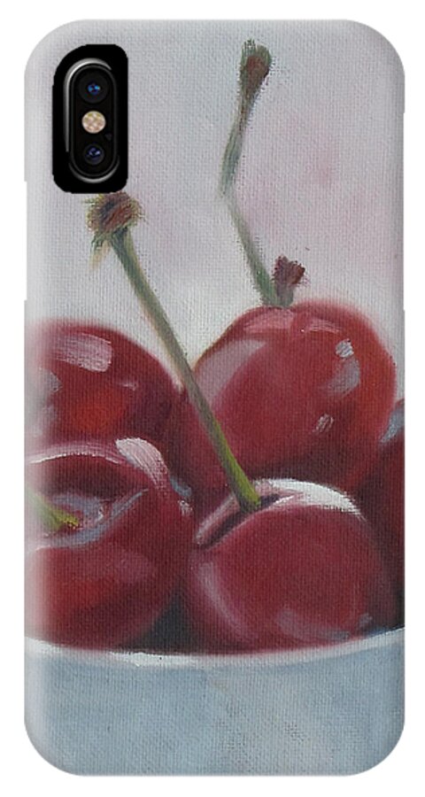 Still Life iPhone X Case featuring the painting Cherries by Lewis Bowman