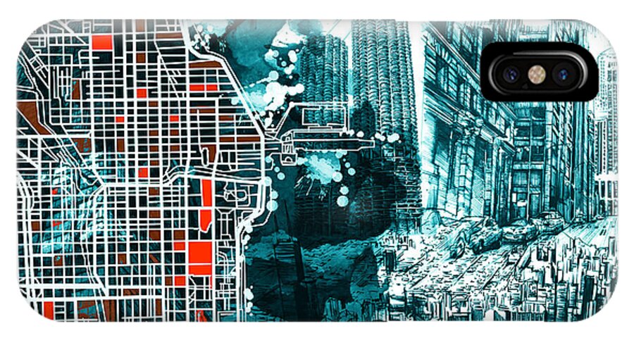 Chicago iPhone X Case featuring the painting Chicago Map Drawing Collage by Bekim M