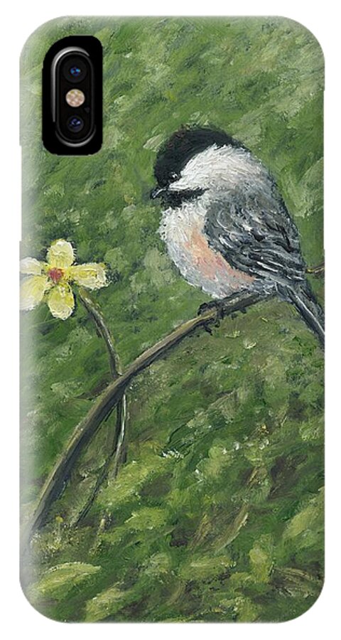 Chickadee iPhone X Case featuring the painting Chickadee and Yellow Flower by Kathleen McDermott