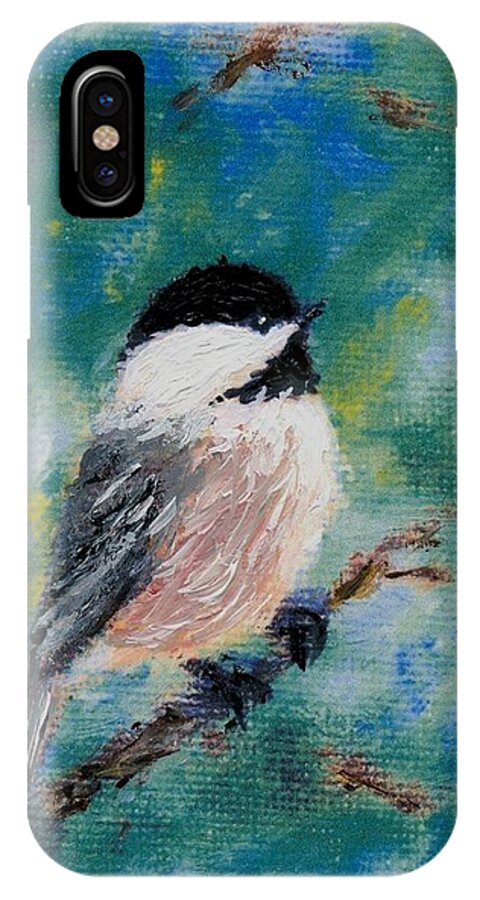 Chickadee iPhone X Case featuring the painting CHICKADEE Fine Art Card Brushstroke Enhanced Detail Print by Kathleen McDermott