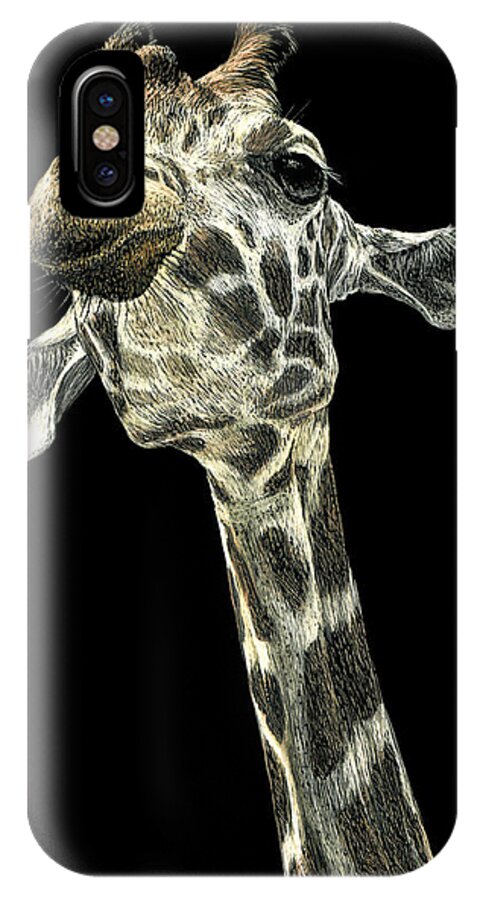 Giraffe iPhone X Case featuring the drawing Chin Up by Ann Ranlett