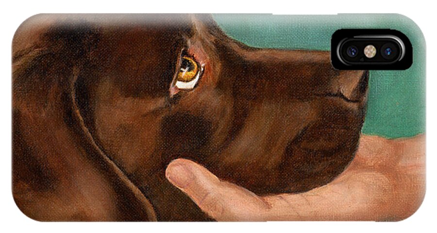 Dog iPhone X Case featuring the painting Chocolate Lab Head in Hand by Amy Reges