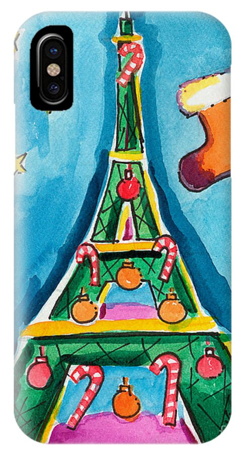 Christmas iPhone X Case featuring the painting Christmas Eiffel Tower Painting by Robyn Saunders