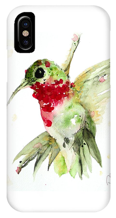 Hummingbird Watercolor iPhone X Case featuring the painting Christmas Hummer by Dawn Derman