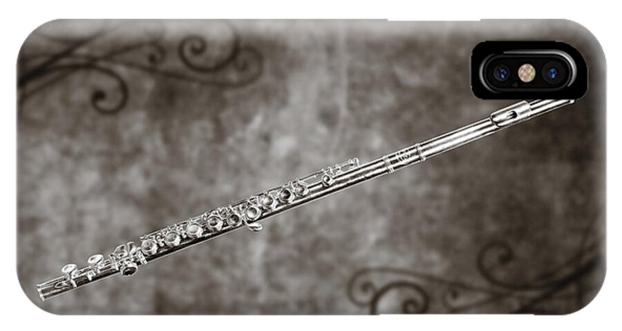 Flute iPhone X Case featuring the photograph Classic Flute music instrument photograph in sepia 3306.01 by M K Miller