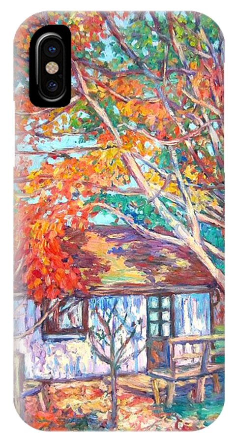 Claytor Lake iPhone X Case featuring the painting Claytor Lake Cabin in Fall by Kendall Kessler