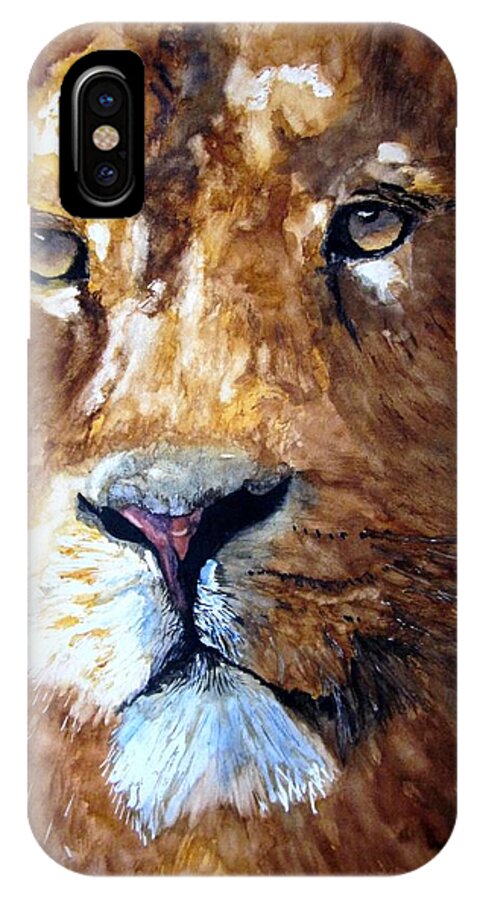 Lioness iPhone X Case featuring the painting Close-up by Maris Sherwood