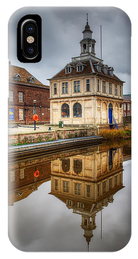 Building iPhone X Case featuring the photograph Close-Up of Historic Customs House and Dramatic Reflection by Dennis Dame