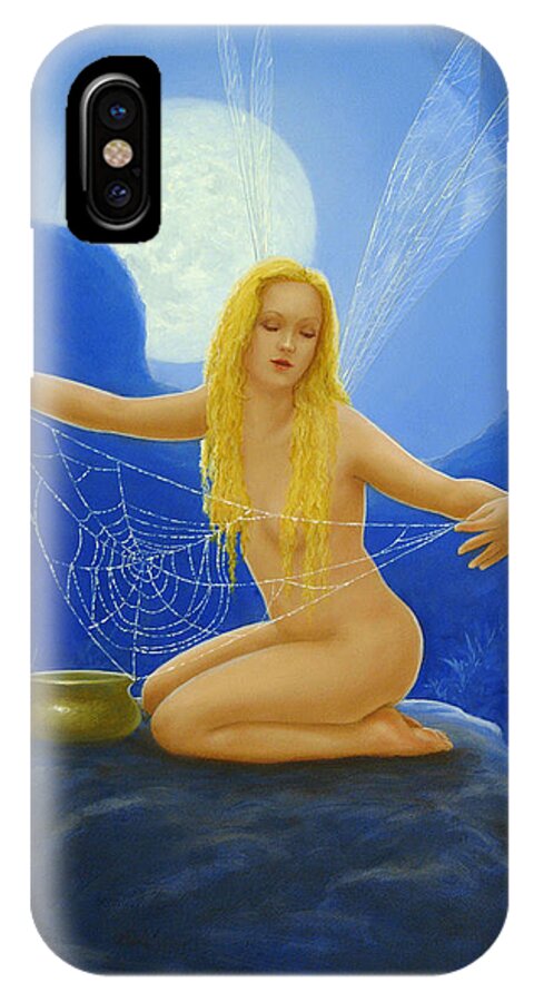 Cobweb iPhone X Case featuring the painting Cobweb the dew collector by John Silver