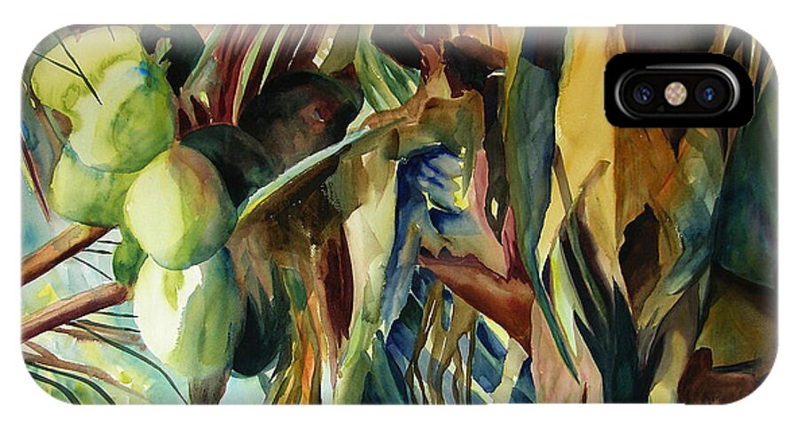Original Paintings iPhone X Case featuring the painting Coconuts and palm fronds 5-16-11 julianne felton by Julianne Felton
