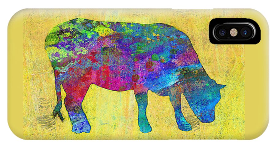 Cow iPhone X Case featuring the painting Colorful Cow abstract art by Ann Powell