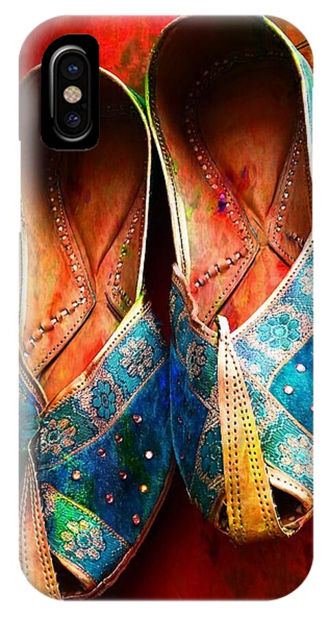 Colourful Footwear iPhone X Case featuring the photograph Colorful Footwear Juttis Sales Jaipur Rajasthan India by Sue Jacobi