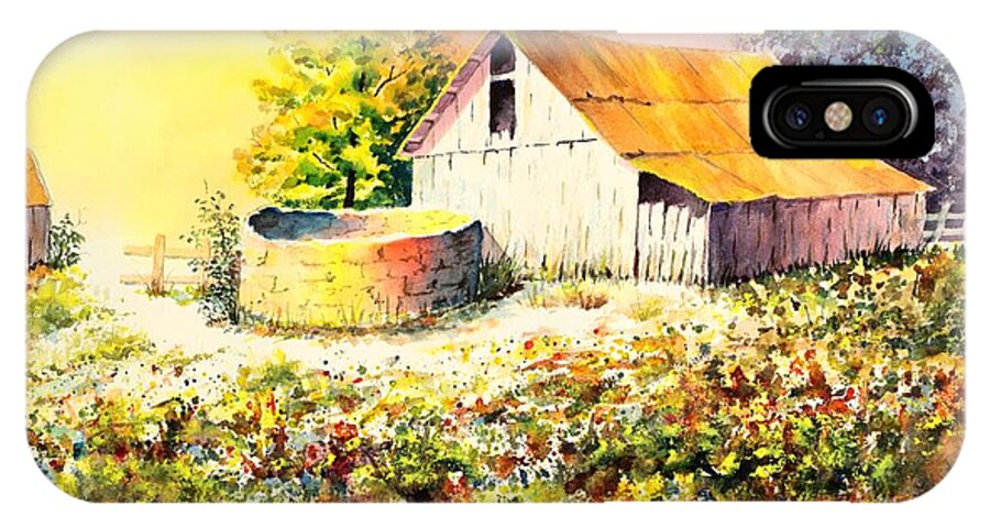 Watercolor iPhone X Case featuring the painting Colorful Old Barn by Pattie Calfy