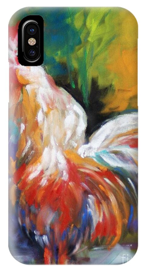 Rooster iPhone X Case featuring the painting Colorful Rooster by Melinda Etzold