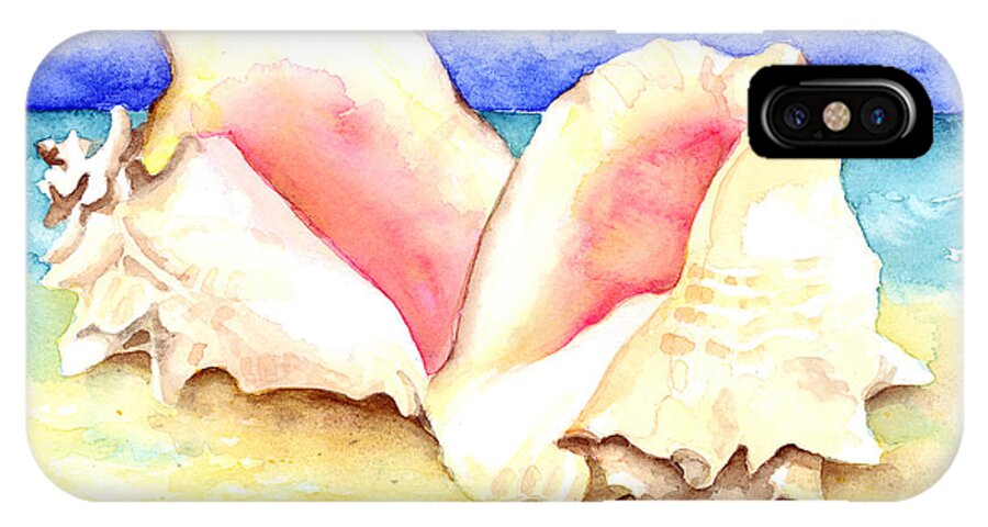 Seashells iPhone X Case featuring the painting Conch Shells on Beach by Pauline Walsh Jacobson