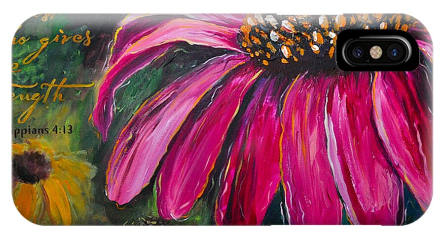 Pink iPhone X Case featuring the painting Coneflower by Lisa Jaworski