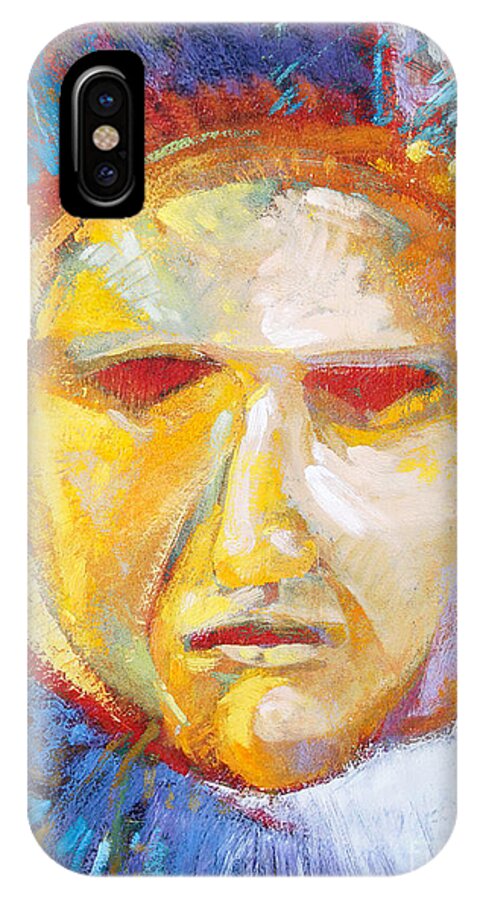 Mask iPhone X Case featuring the painting Contemplating the Sun by Randy Wollenmann