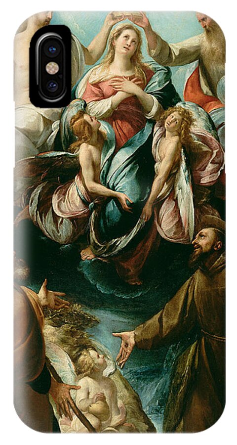 Giulio Cesare Procaccini iPhone X Case featuring the painting Coronation of the Virgin with Saints Joseph and Francis of Assisi by Giulio Cesare Procaccini