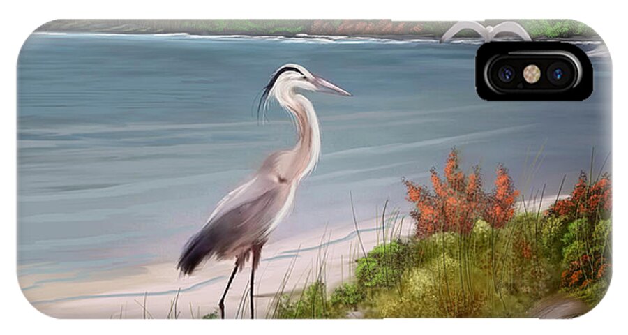 Anthony Fishburne iPhone X Case featuring the digital art Crane by the sea shore by Anthony Fishburne