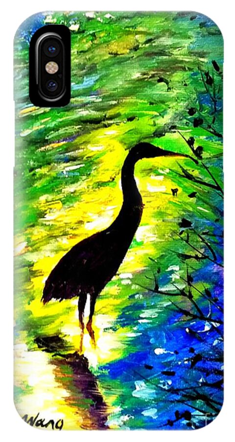 Crane iPhone X Case featuring the painting Crane in lake by Rose Wang