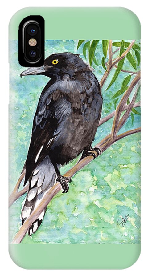 Australia iPhone X Case featuring the painting Currawong by Anne Gardner