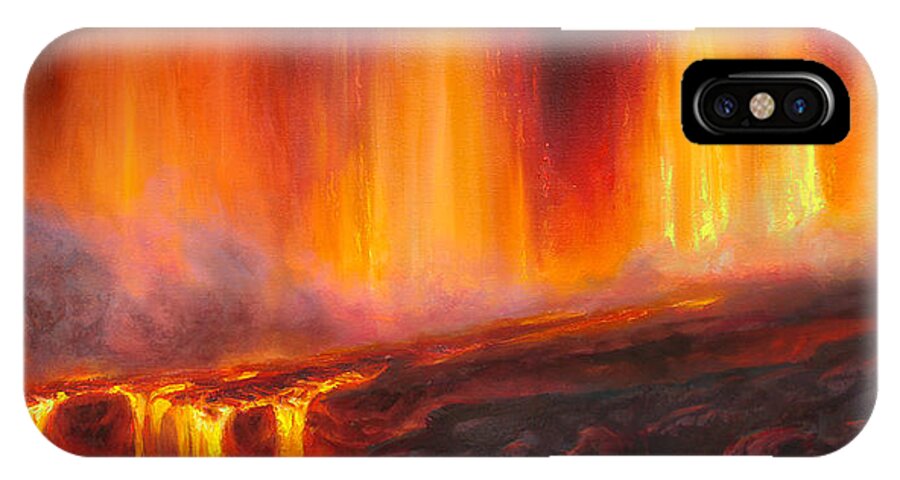 Hot Lava iPhone X Case featuring the painting Erupting Kilauea Volcano on the Big Island of Hawaii - Lava Curtain by K Whitworth
