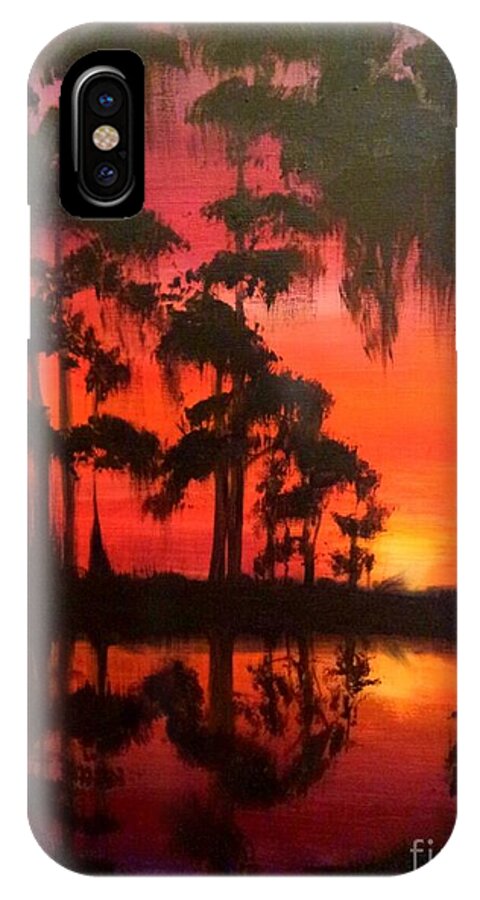 Swamp Scene iPhone X Case featuring the painting Cypress Swamp at Sunset by Beverly Boulet